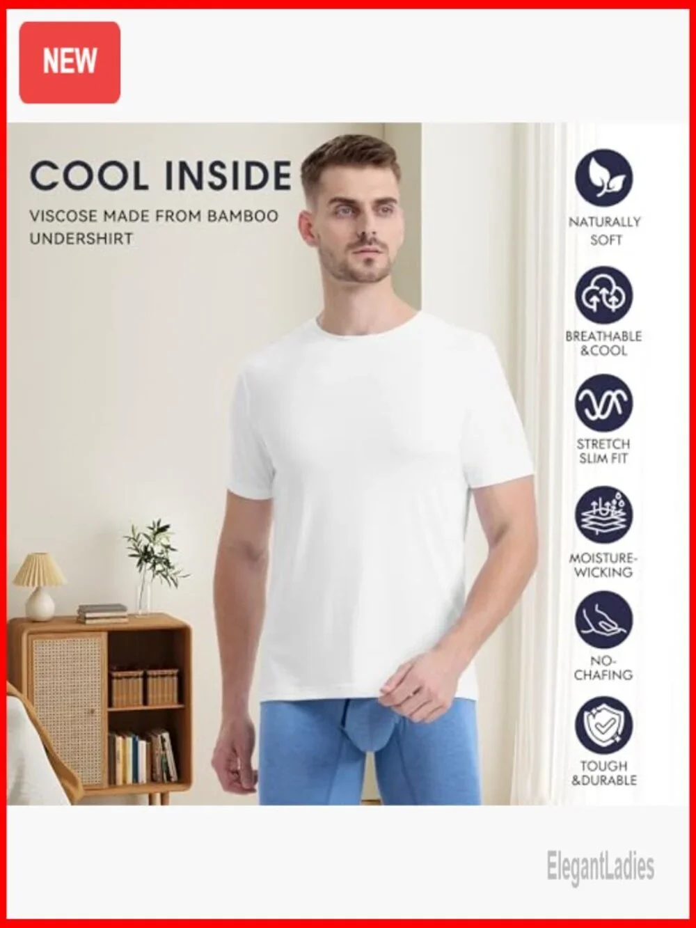 Men's Slim Fit Undershirts 3 Pack, Moisture-Wicking Bamboo Blend Tees